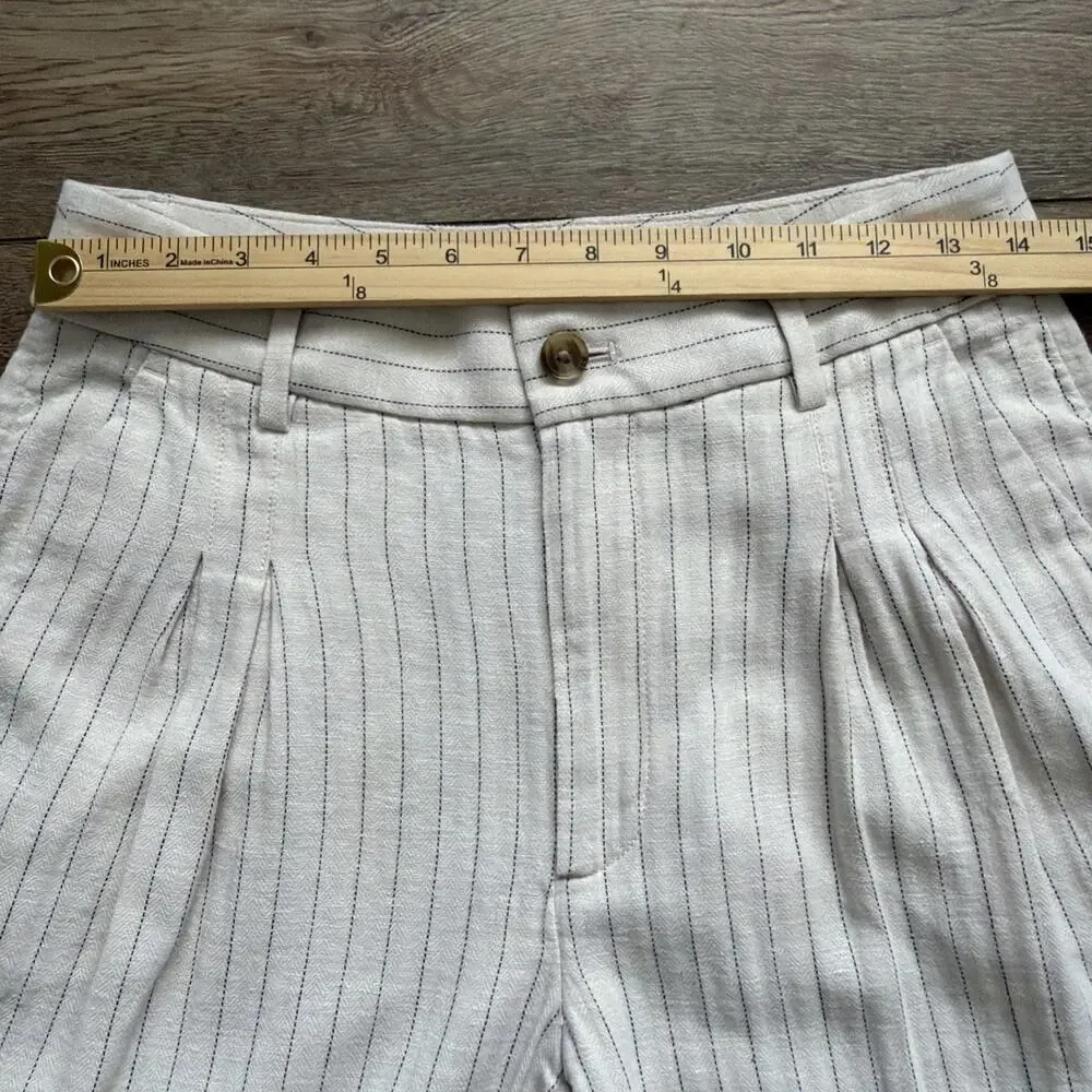 Banana Republic Factory Linen-Blend Pants Women 6 Beige Striped Pleated Academia